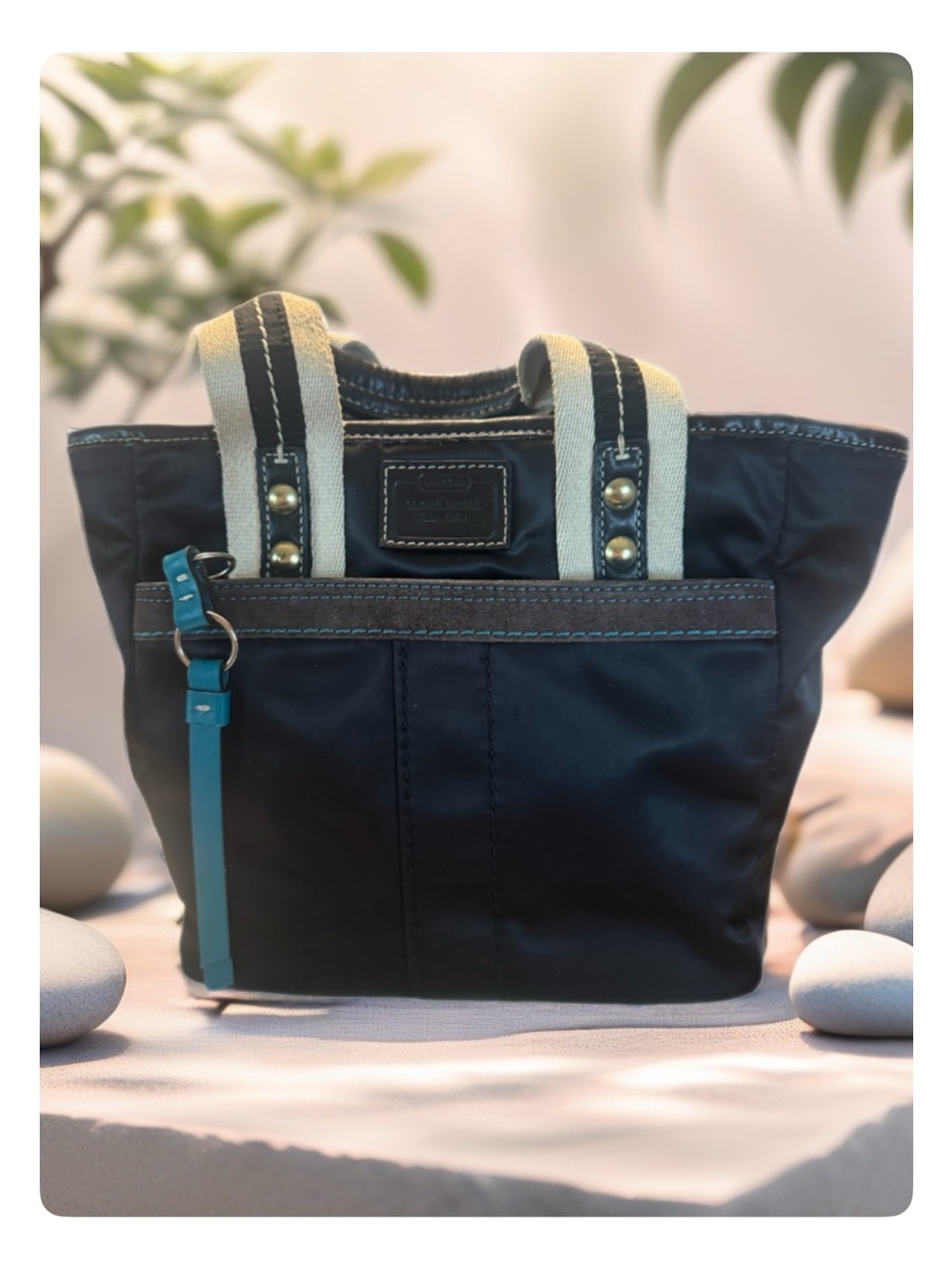 Coach Hampton Black Tote Bag with Teal Accent - Casual Everyday Women’s Bag